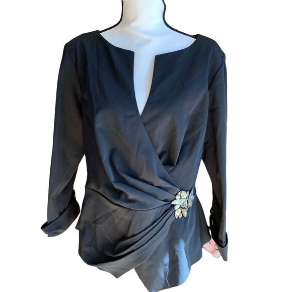 Tadashi Shoji Elegant Twist Front Jeweled Top, Sz. 14, EUC - Picture 1 of 12